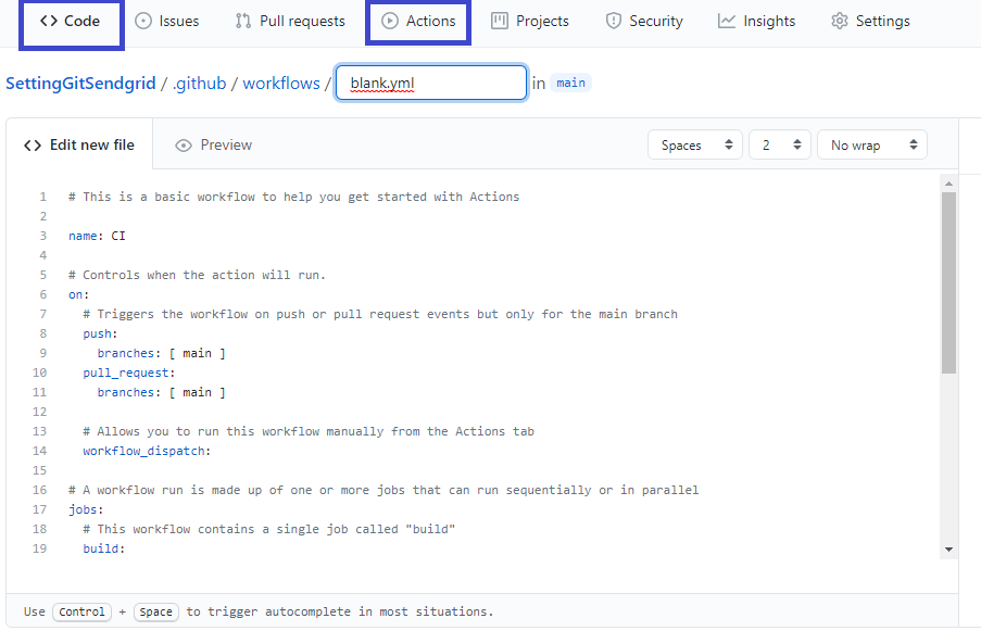 Sendgrid Github - GitHub workflows